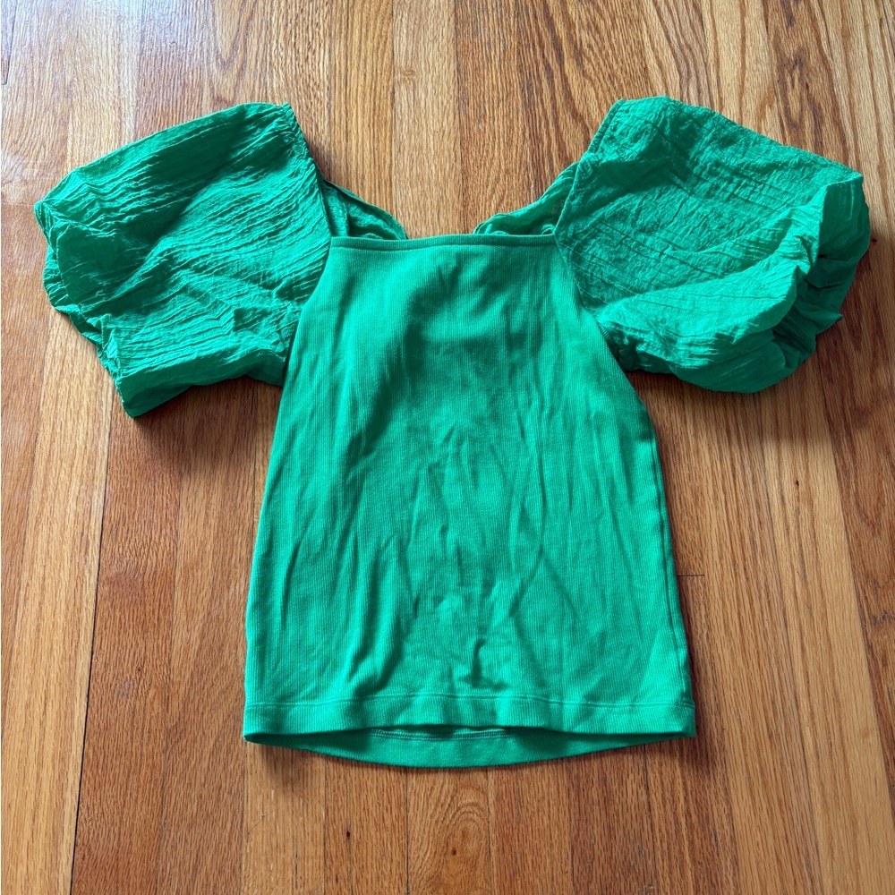Green Puff Sleeve Blouse from LOFT